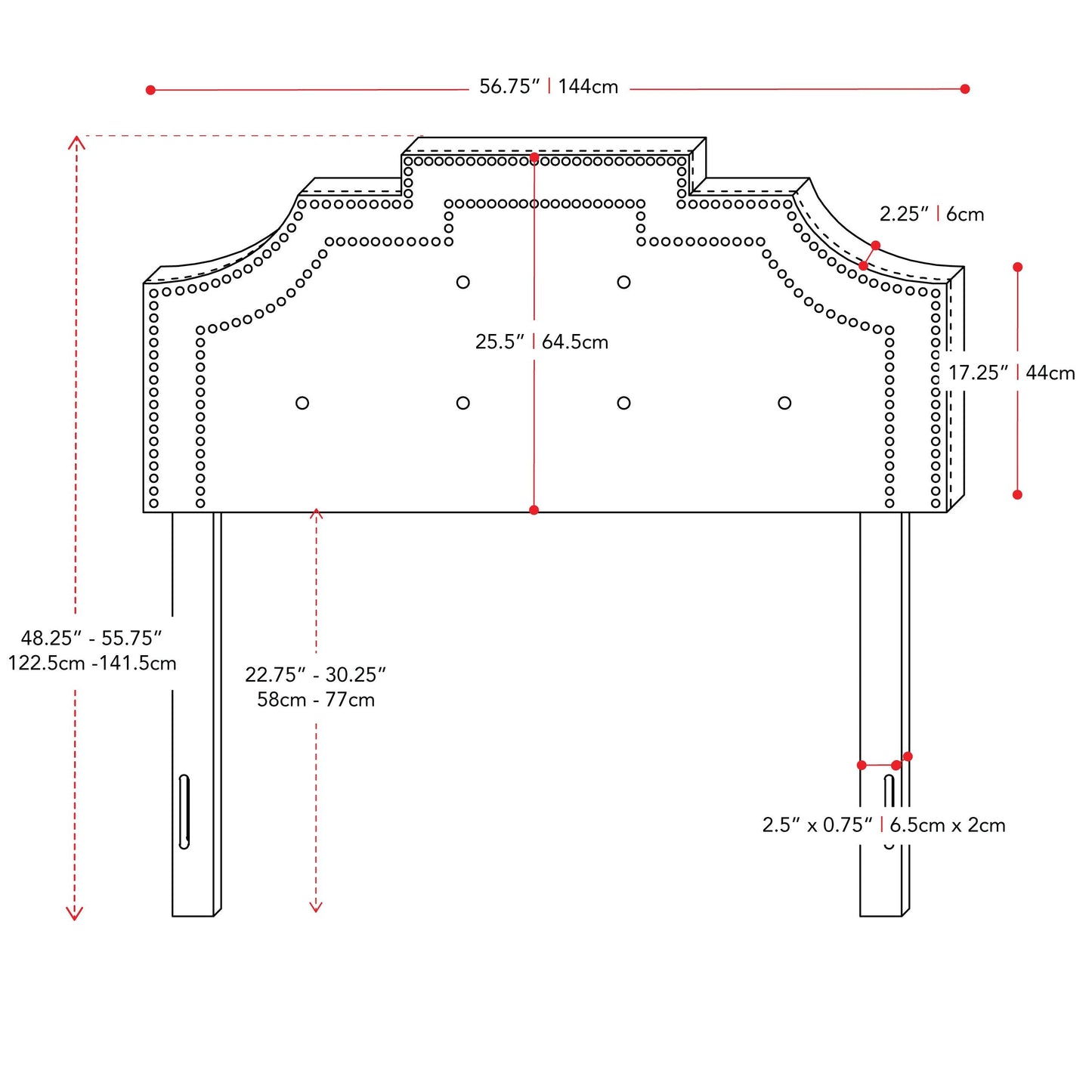 light grey Padded Headboard, Full / Double Aspen Collection measurements diagram by CorLiving#color_light-grey