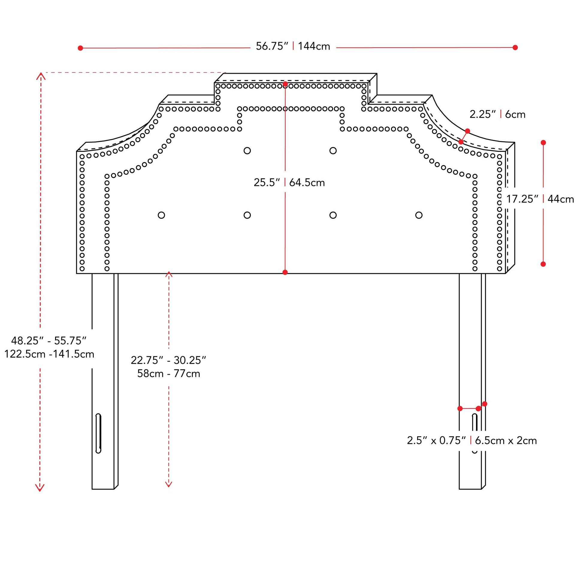 light grey Padded Headboard, Full / Double Aspen Collection measurements diagram by CorLiving#color_light-grey