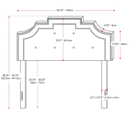 light grey Padded Headboard, Full / Double Aspen Collection measurements diagram by CorLiving#color_light-grey