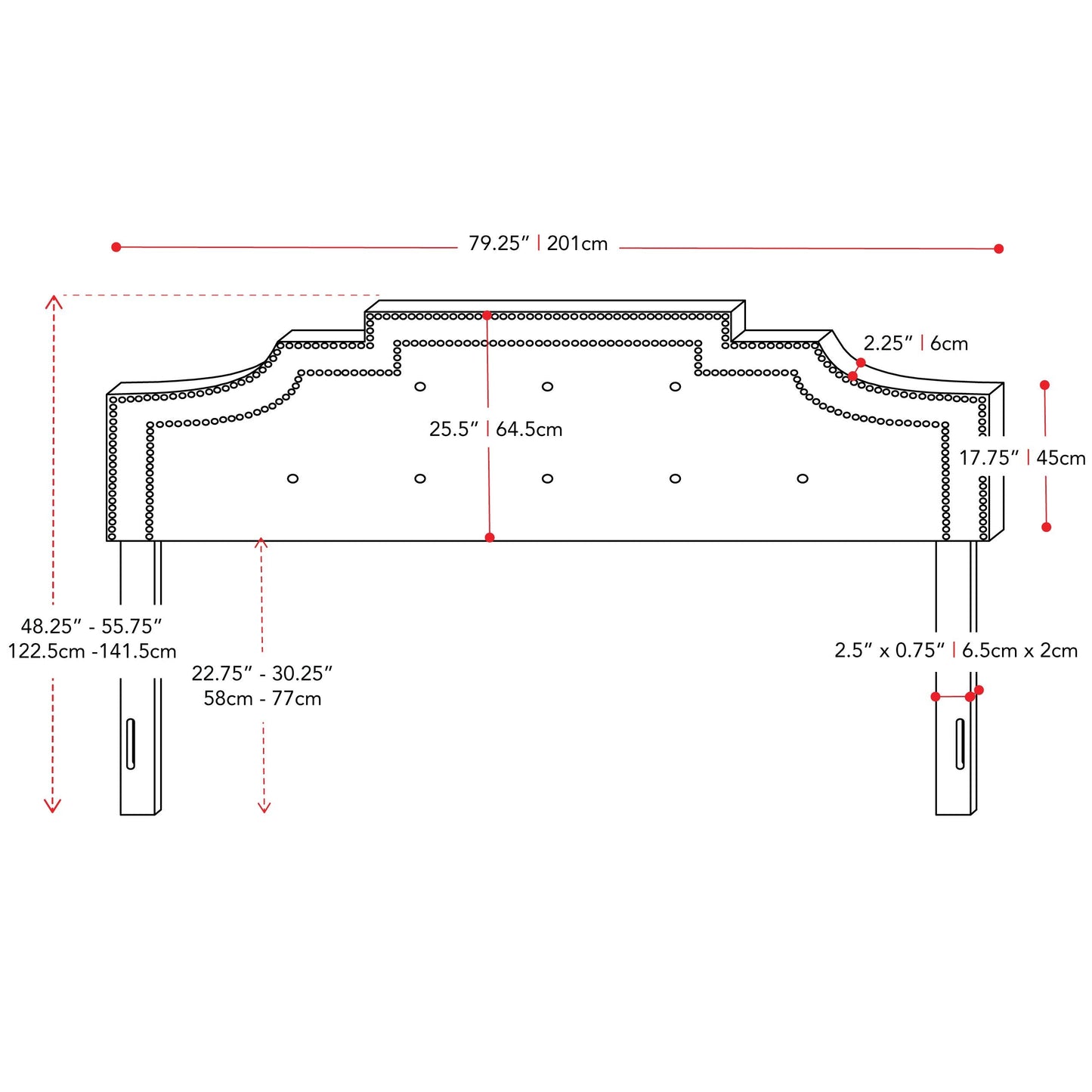 light grey Padded Headboard, King Aspen Collection measurements diagram by CorLiving#color_light-grey