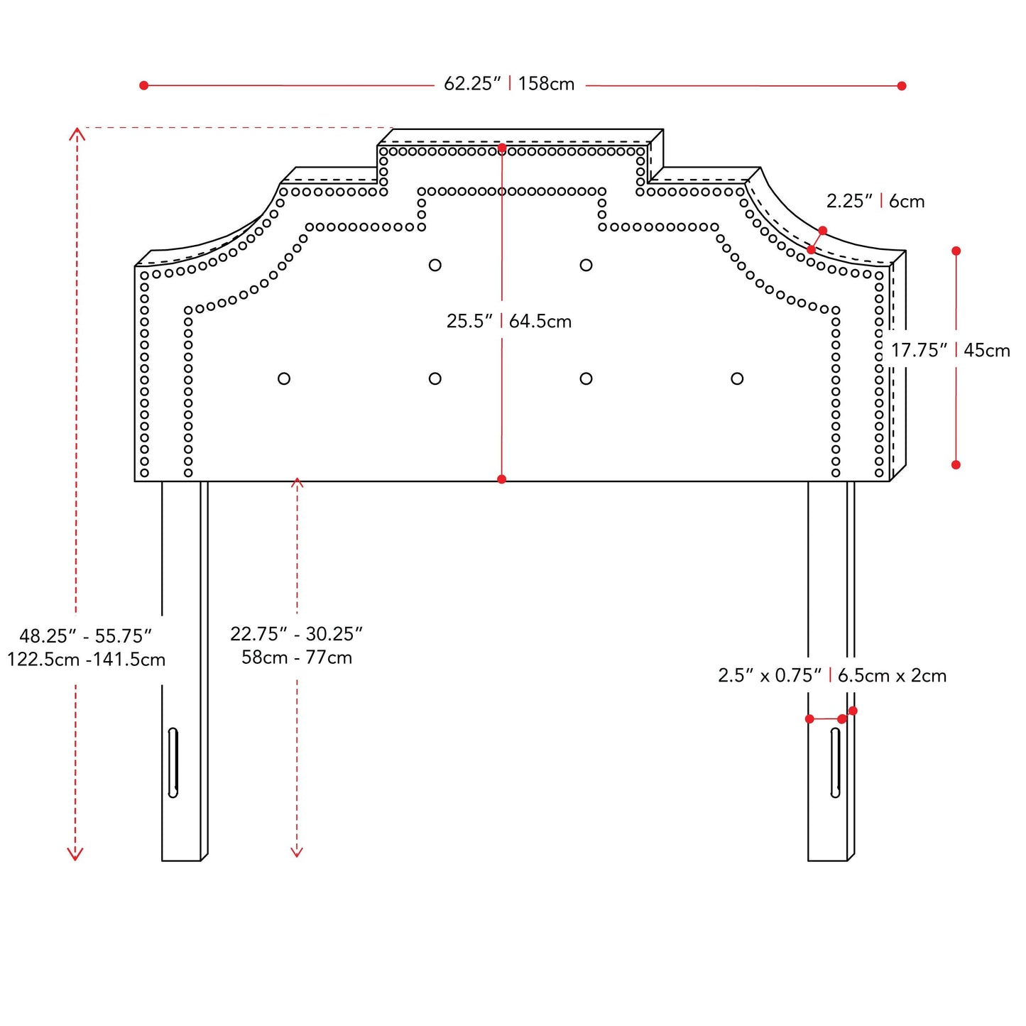 light grey Padded Headboard, Queen Aspen Collection measurements diagram by CorLiving#color_light-grey