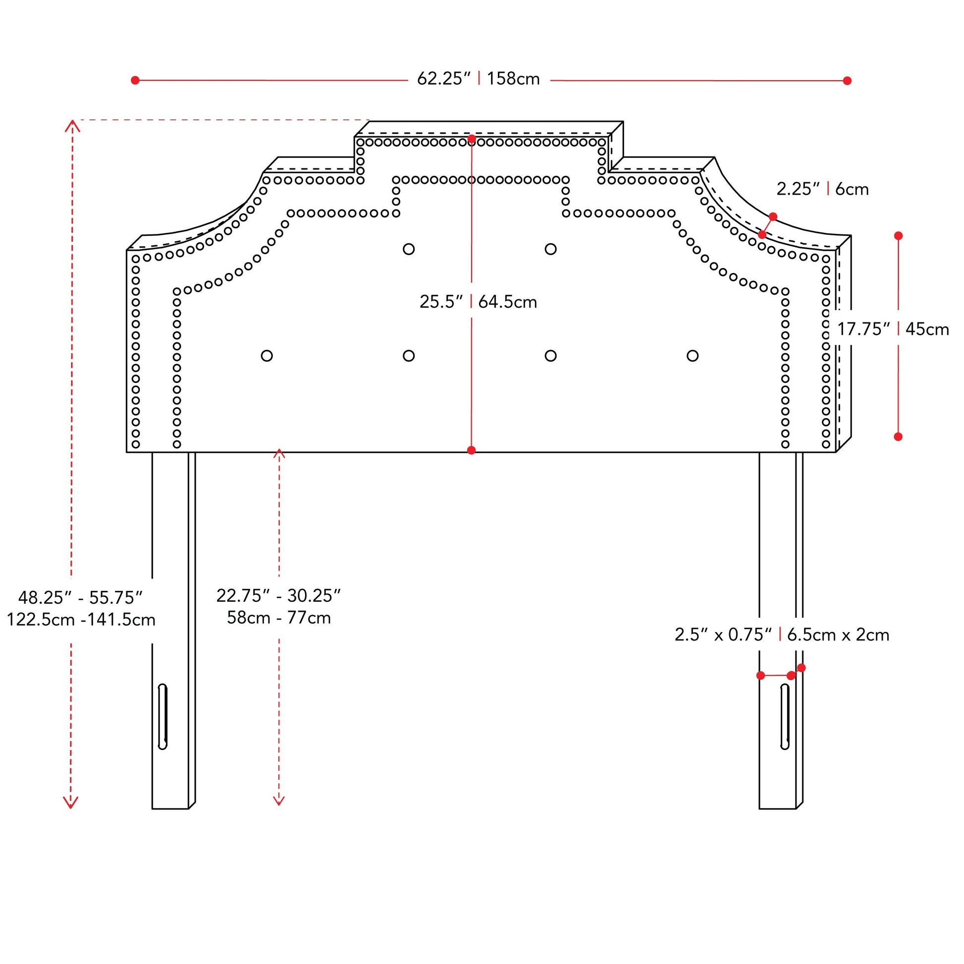 light grey Padded Headboard, Queen Aspen Collection measurements diagram by CorLiving#color_light-grey