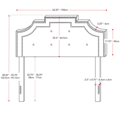 light grey Padded Headboard, Queen Aspen Collection measurements diagram by CorLiving#color_light-grey