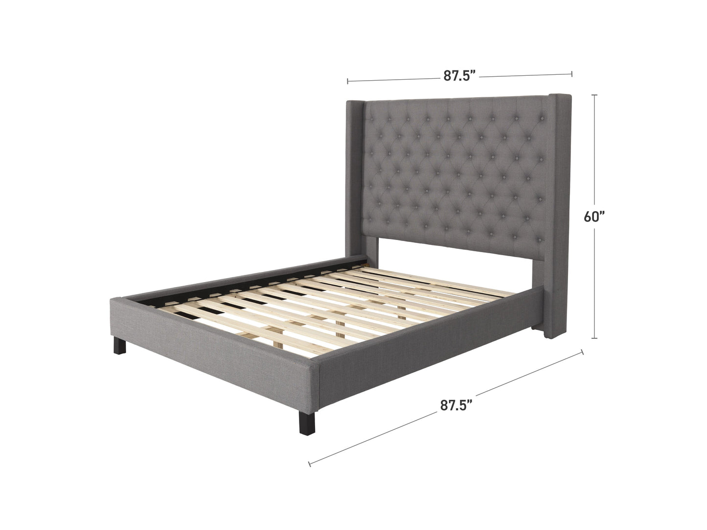 grey Tufted King Bed with Slats Fairfield Collection measurements diagram by CorLiving#color_grey