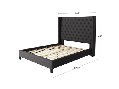 dark grey Tufted King Bed with Slats Fairfield Collection measurements diagram by CorLiving#color_dark-grey