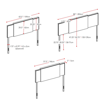 grey Expandable Headboard, Full / Queen / King Mia Collection measurements diagram by CorLiving#color_grey