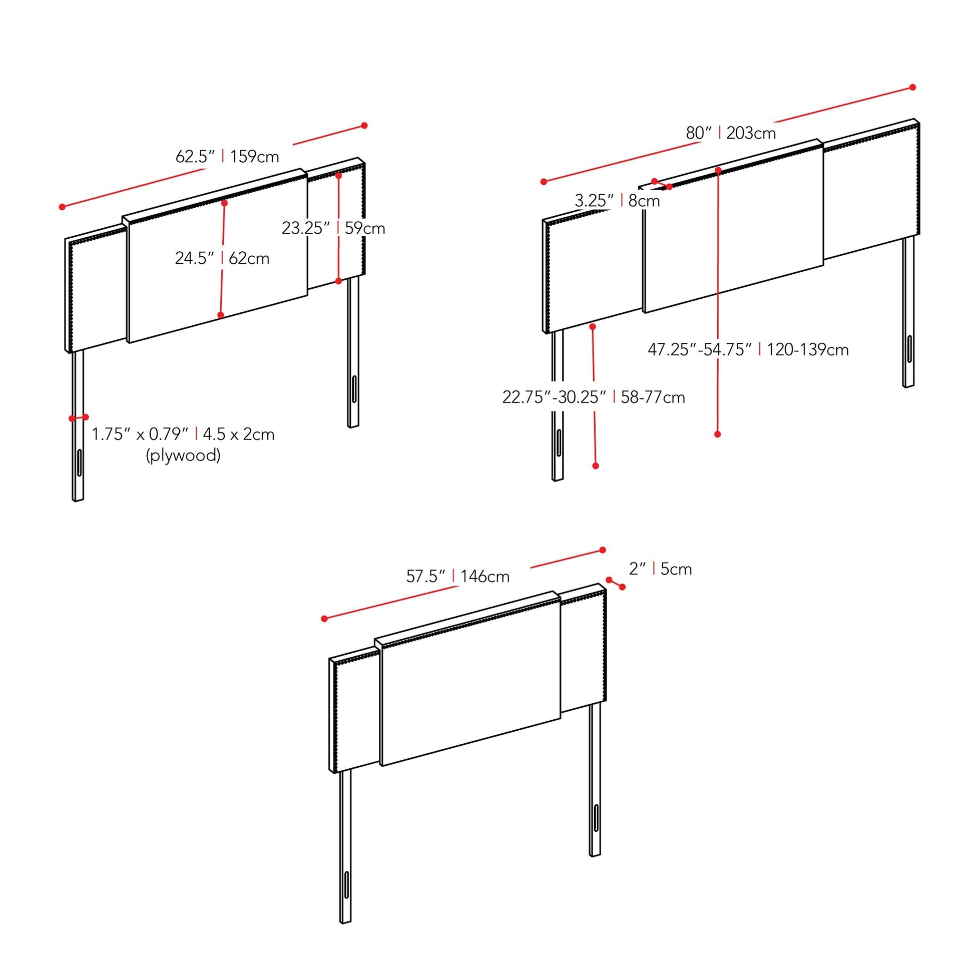 cream Expandable Headboard, Full / Queen / King Mia Collection measurements diagram by CorLiving#color_cream