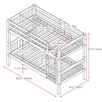 pink Wooden Bunk Bed Dakota Collection measurements diagram by CorLiving#color_pink