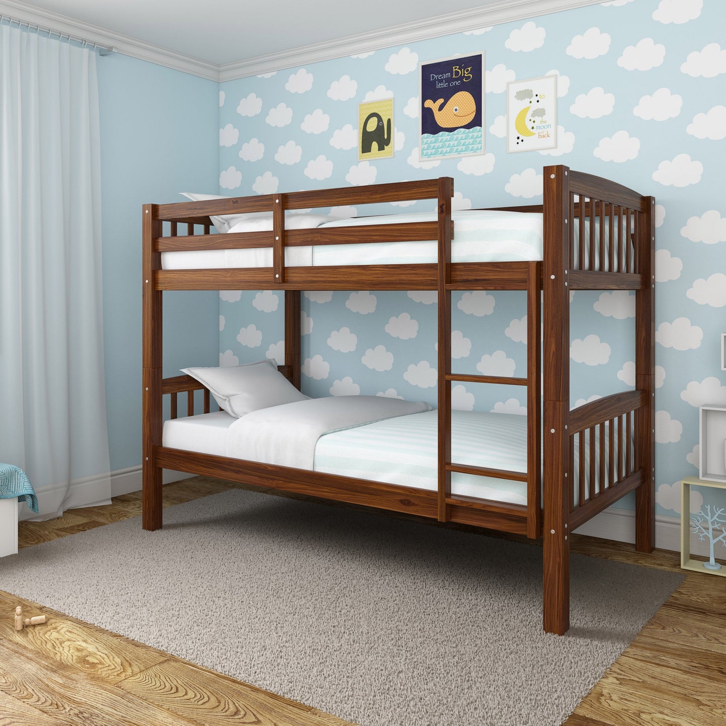 walnut brown Wooden Bunk Bed Dakota Collection lifestyle scene by CorLiving#color_walnut-brown