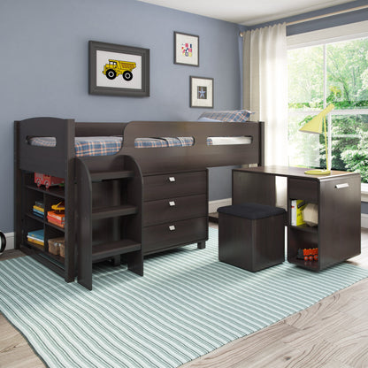 espresso Twin Loft Bed with Desk Mika Collection lifestyle scene by CorLiving#color_espresso