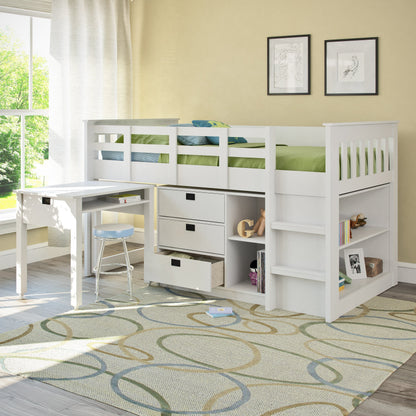 white Twin Loft Bed with Storage Mina Collection lifestyle scene by CorLiving#color_white