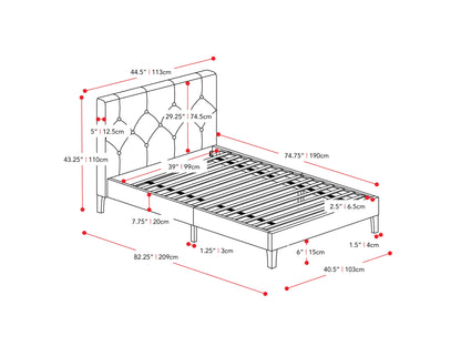 dark grey Button Tufted Twin / Single Bed Nova Ridge Collection measurements diagram by CorLiving#color_nova-ridge-dark-grey