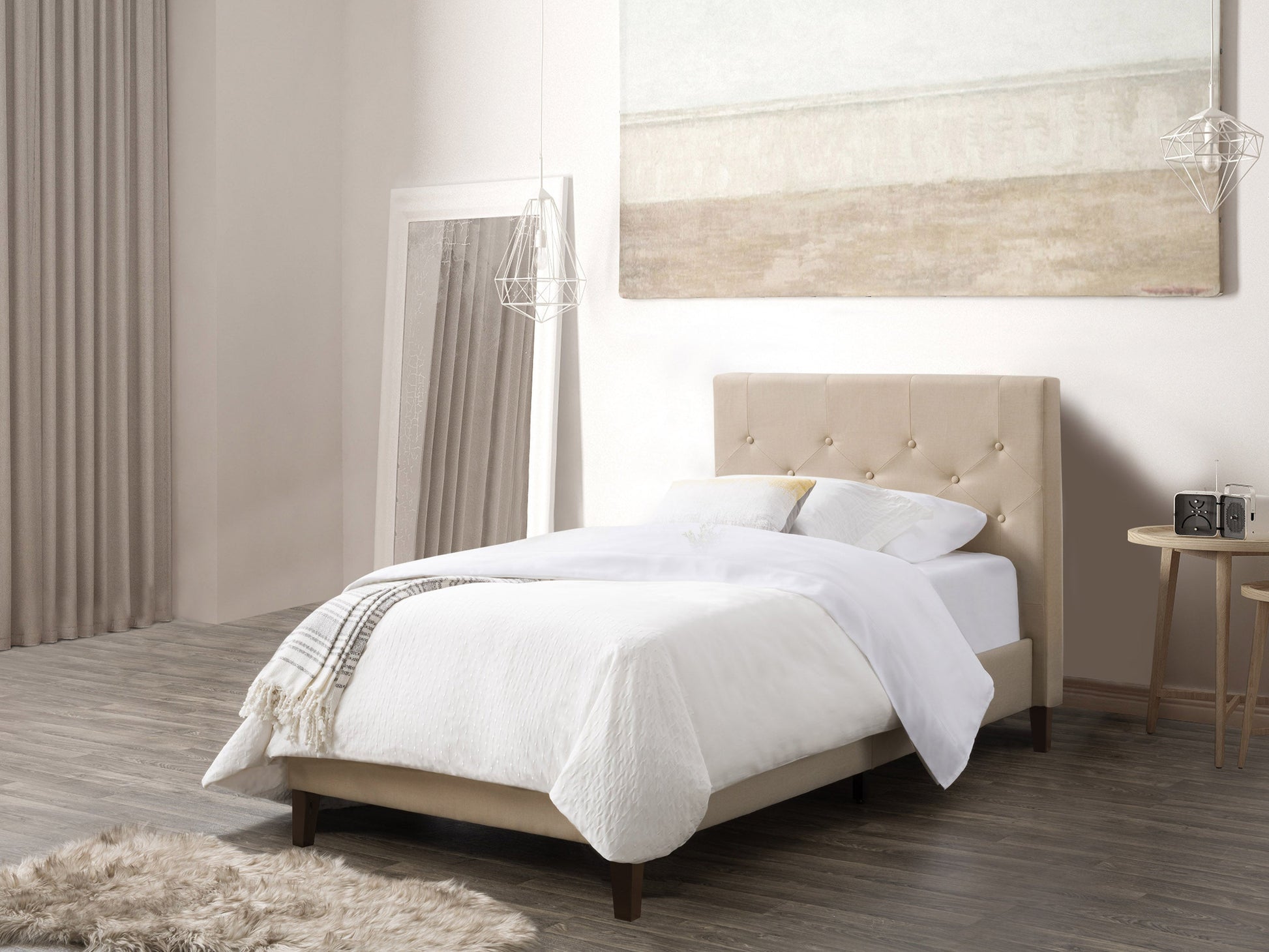 cream Button Tufted Twin / Single Bed Nova Ridge Collection lifestyle scene by CorLiving#color_nova-ridge-cream