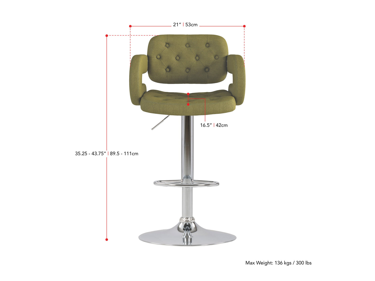 olive green Bar Stools with Arms Set of 2 Jude Collection measurements diagram by CorLiving#color_olive-green