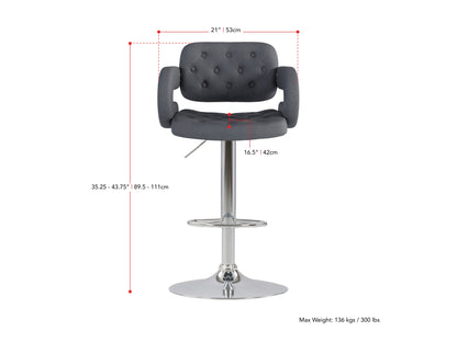 dark grey Bar Stools with Arms Set of 2 Jude Collection measurements diagram by CorLiving#color_dark-grey