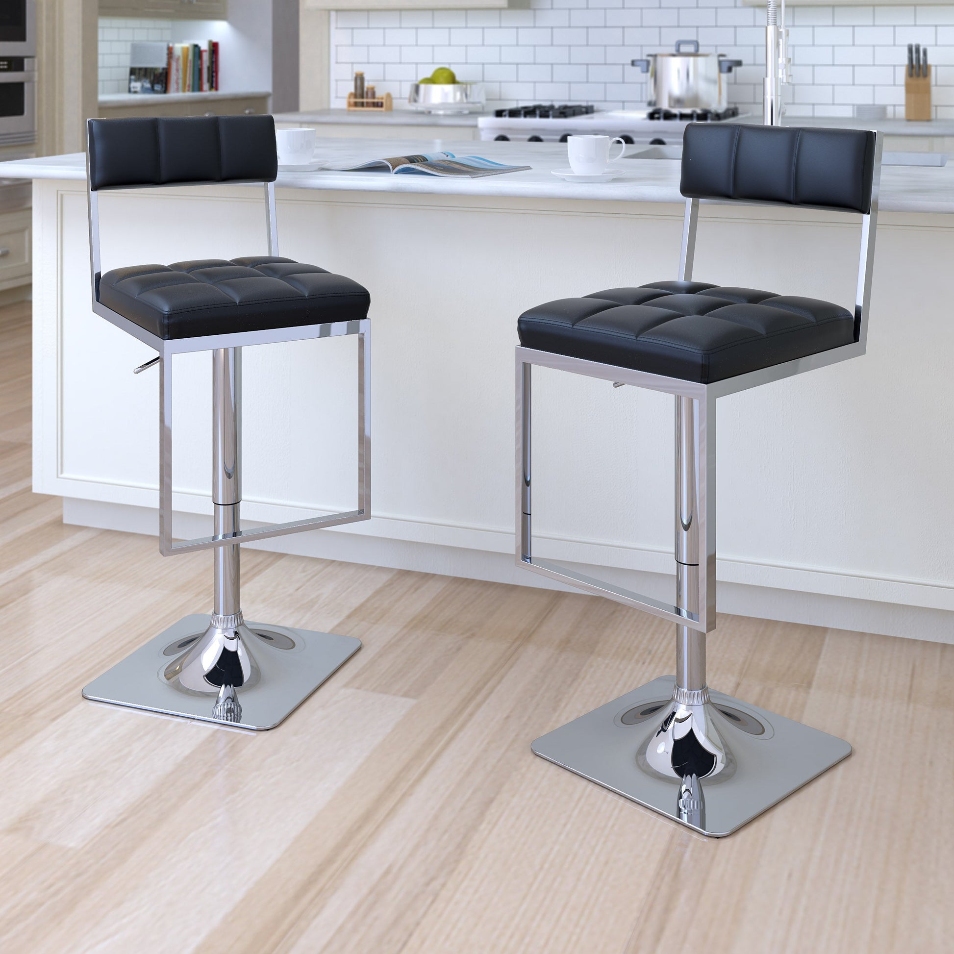 black Bar Stools Set of 2 Riley Collection lifestyle scene by CorLiving#color_black