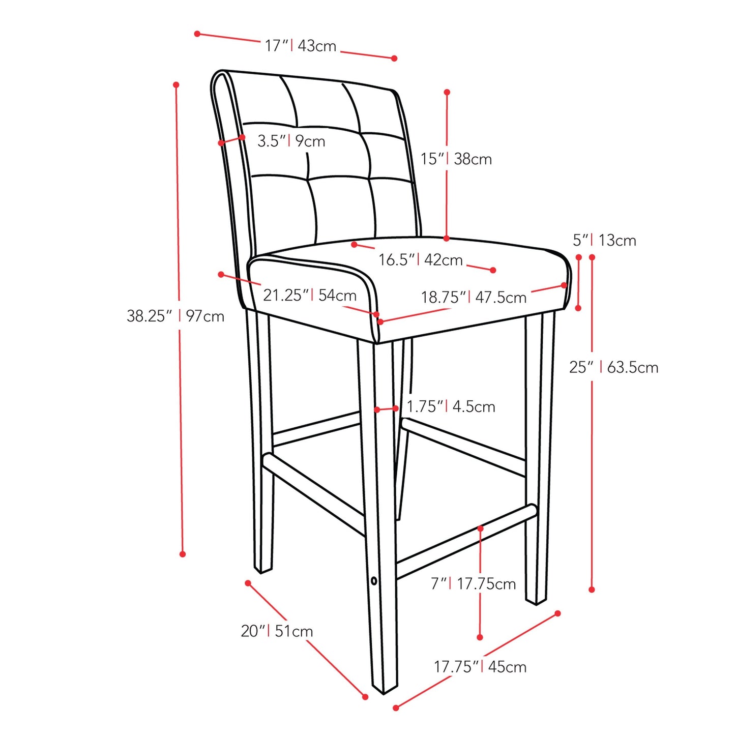 cream Counter Height Bar Stool Antonio Collection measurements diagram by CorLiving#color_cream