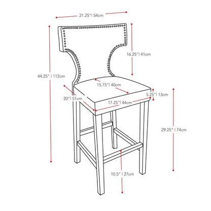 black Bar Height Bar Stools Set of 2 Aiden Collection measurements diagram by CorLiving#color_black