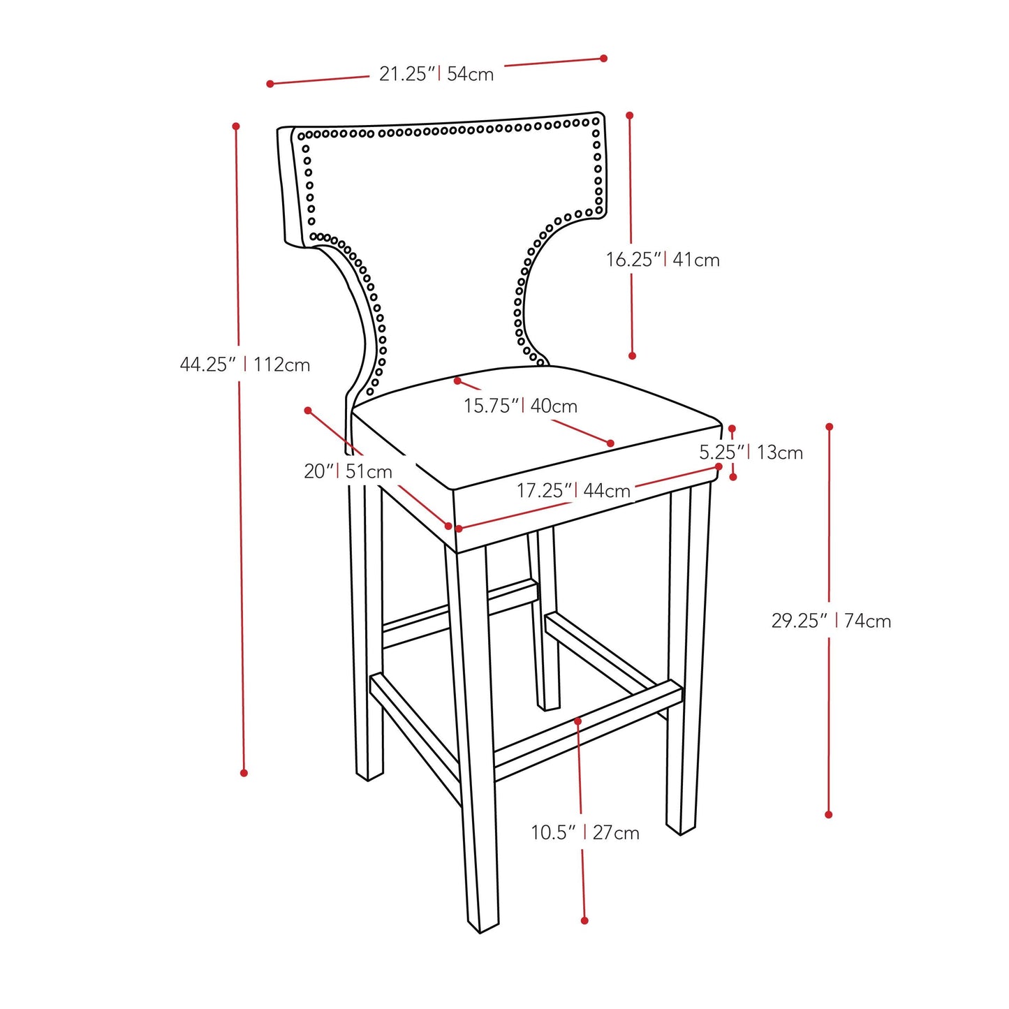 white Bar Height Bar Stools Set of 2 Aiden Collection measurements diagram by CorLiving#color_white