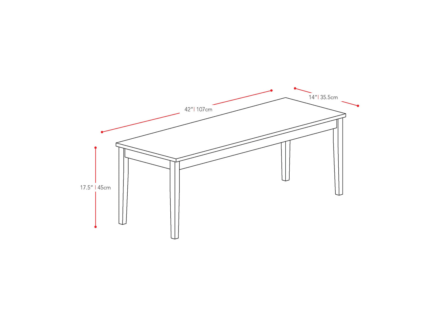 black brown Wood Dining Bench Atwood Collection measurements diagram by CorLiving#color_atwood-cappuccino