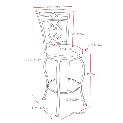 dark brown Metal Bar Stool Bar Height Jericho Collection measurements diagram by CorLiving#color_dark-brown