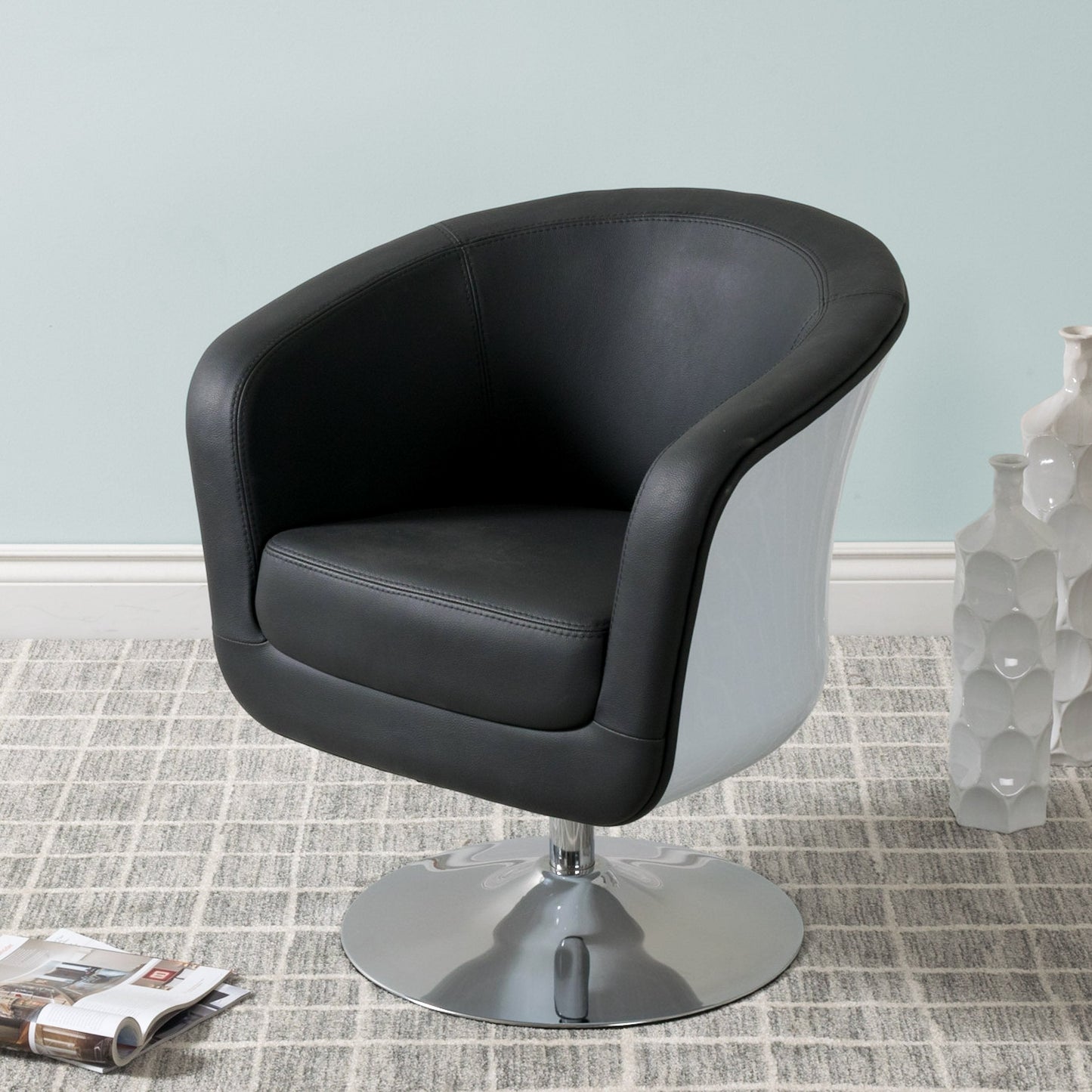 black Swivel Barrel Chair CorLiving Collection lifestyle scene by CorLiving#color_black