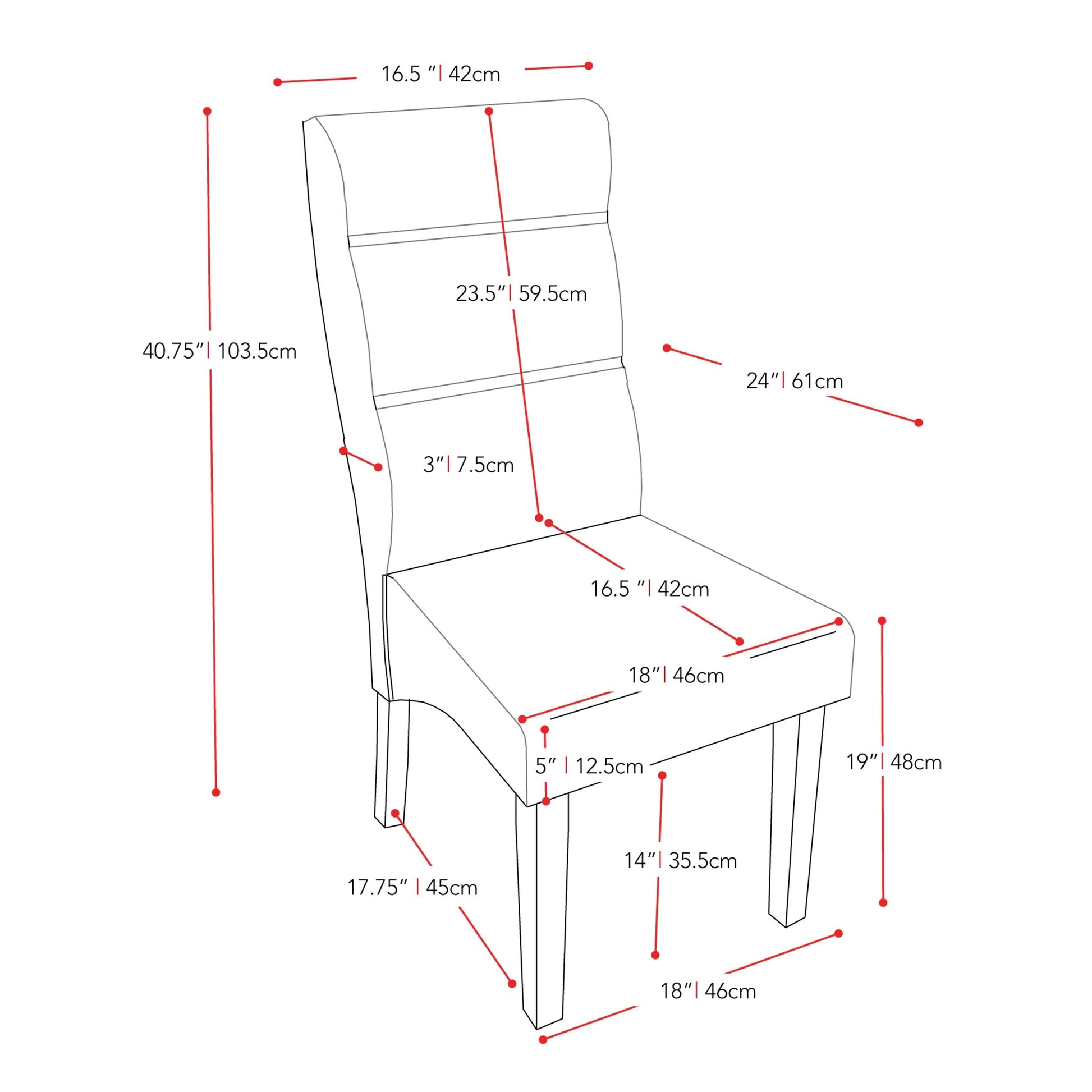 brown Cushioned Dining Chairs, Set of 2 CorLiving Collection measurements diagram by CorLiving#color_brown