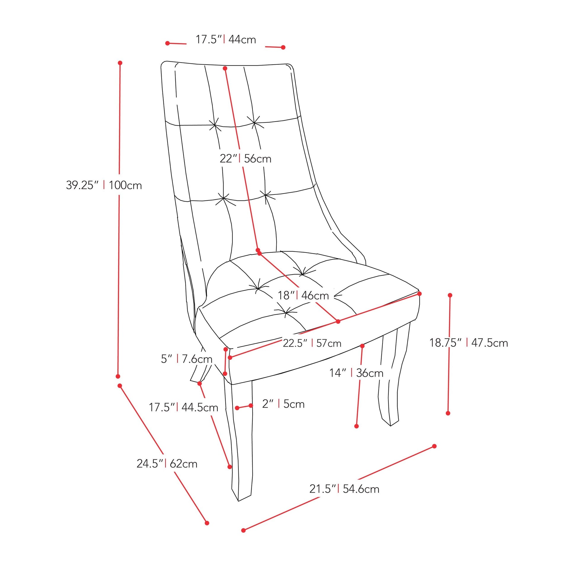 off white Accent Chairs Set of 2 Hayden Collection measurements diagram by CorLiving#color_off-white