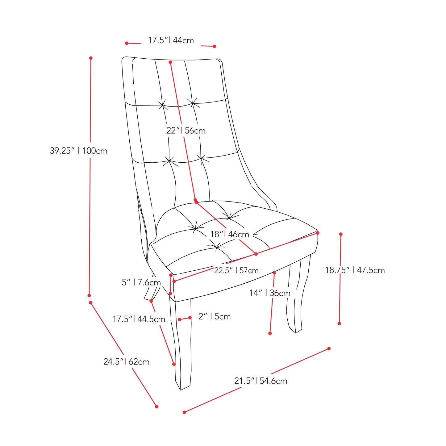 brown Accent Chairs Set of 2 Hayden Collection measurements diagram by CorLiving#color_brown