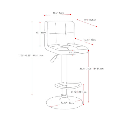 cream Adjustable Height Bar Stools Set of 2 CorLiving Collection measurements diagram by CorLiving#color_cream