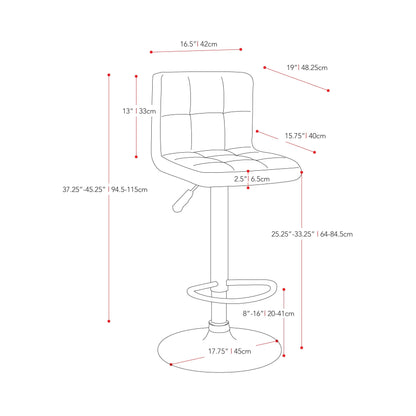 light grey Adjustable Height Bar Stools Set of 2 CorLiving Collection measurements diagram by CorLiving#color_light-grey