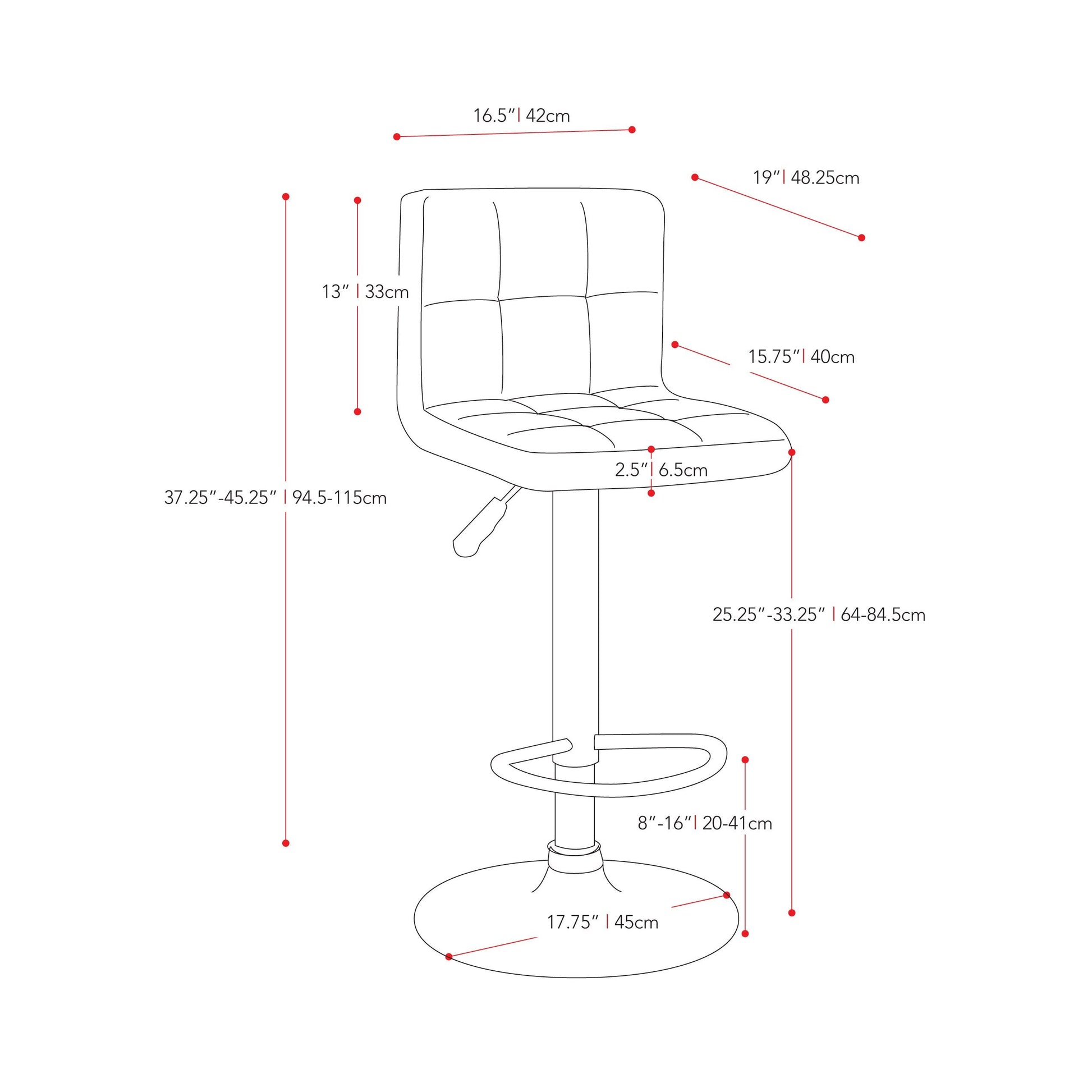 light brown Adjustable Height Bar Stools Set of 2 CorLiving Collection measurements diagram by CorLiving#color_light-brown