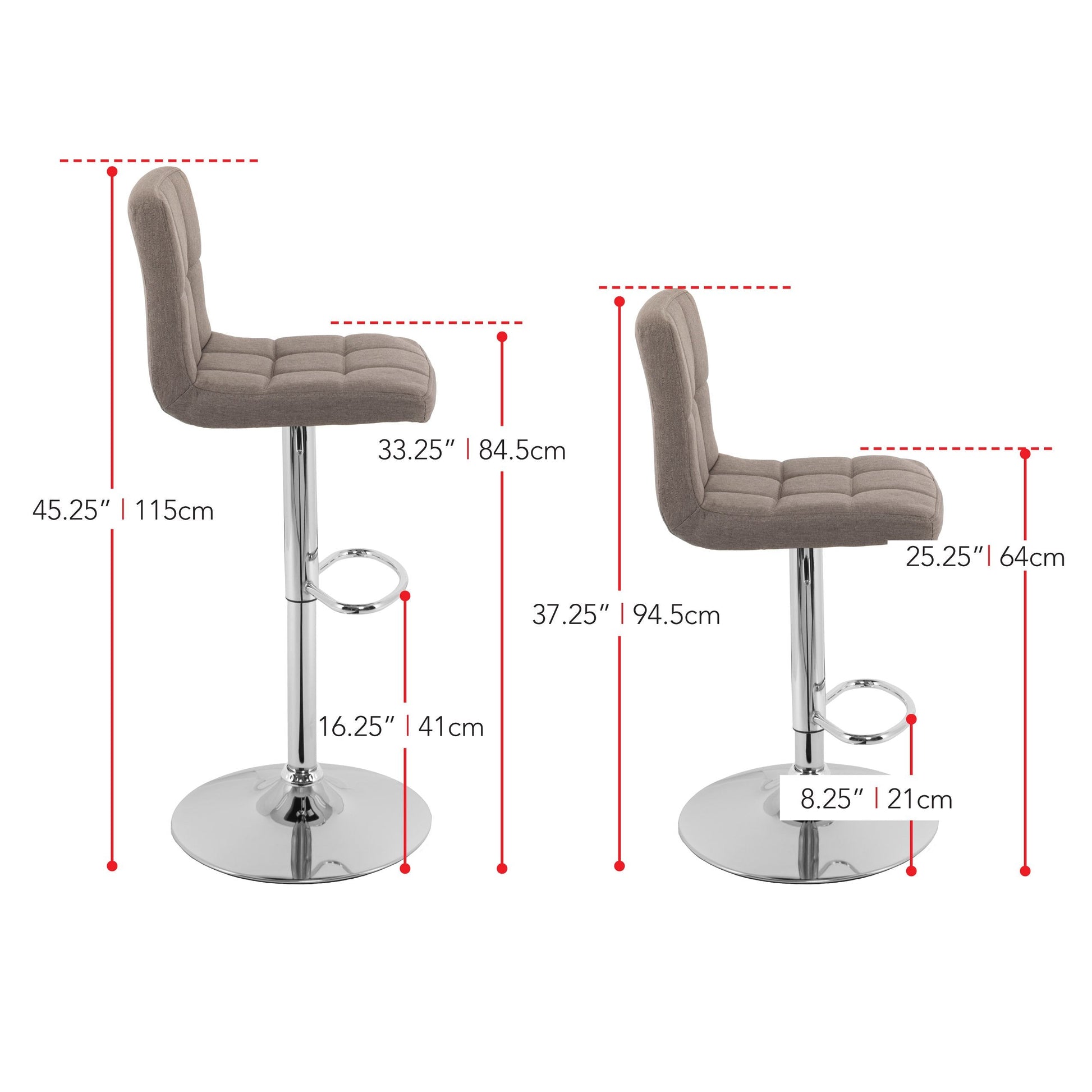 light brown Adjustable Height Bar Stools Set of 2 CorLiving Collection measurements diagram by CorLiving#color_light-brown