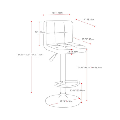 medium grey Adjustable Height Bar Stools Set of 2 CorLiving Collection measurements diagram by CorLiving#color_medium-grey