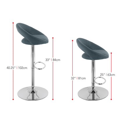 blue grey Adjustable Bar Stool Set of 2 CorLiving Collection measurements diagram by CorLiving#color_blue-grey