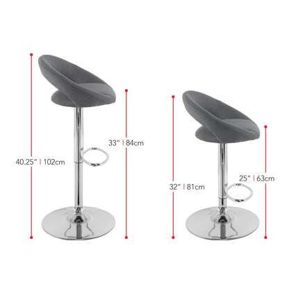 grey Adjustable Bar Stool Set of 2 CorLiving Collection measurements diagram by CorLiving#color_grey