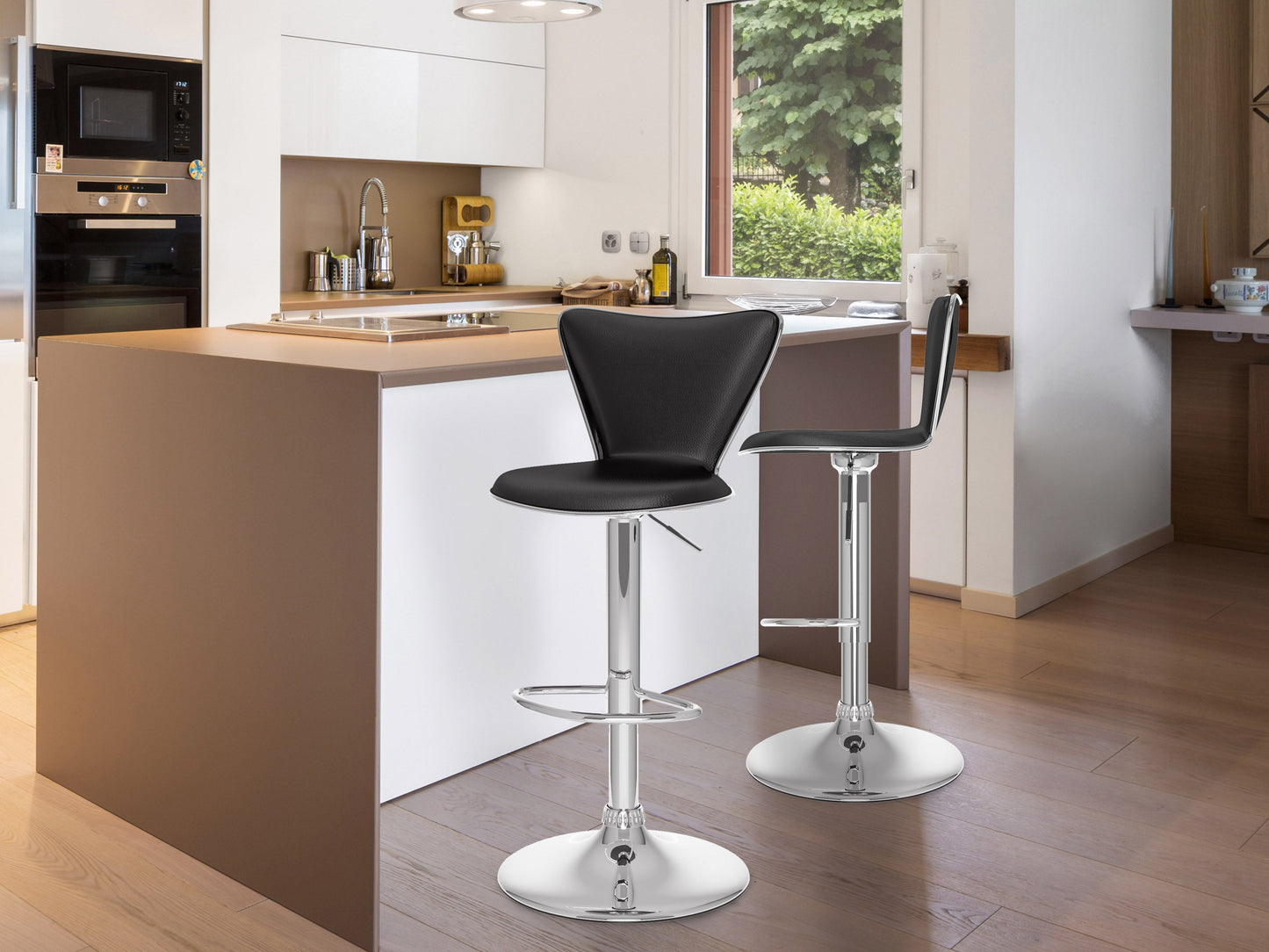 black Swivel Bar Stools Set of 2 Kayden Collection lifestyle scene by CorLiving#color_black