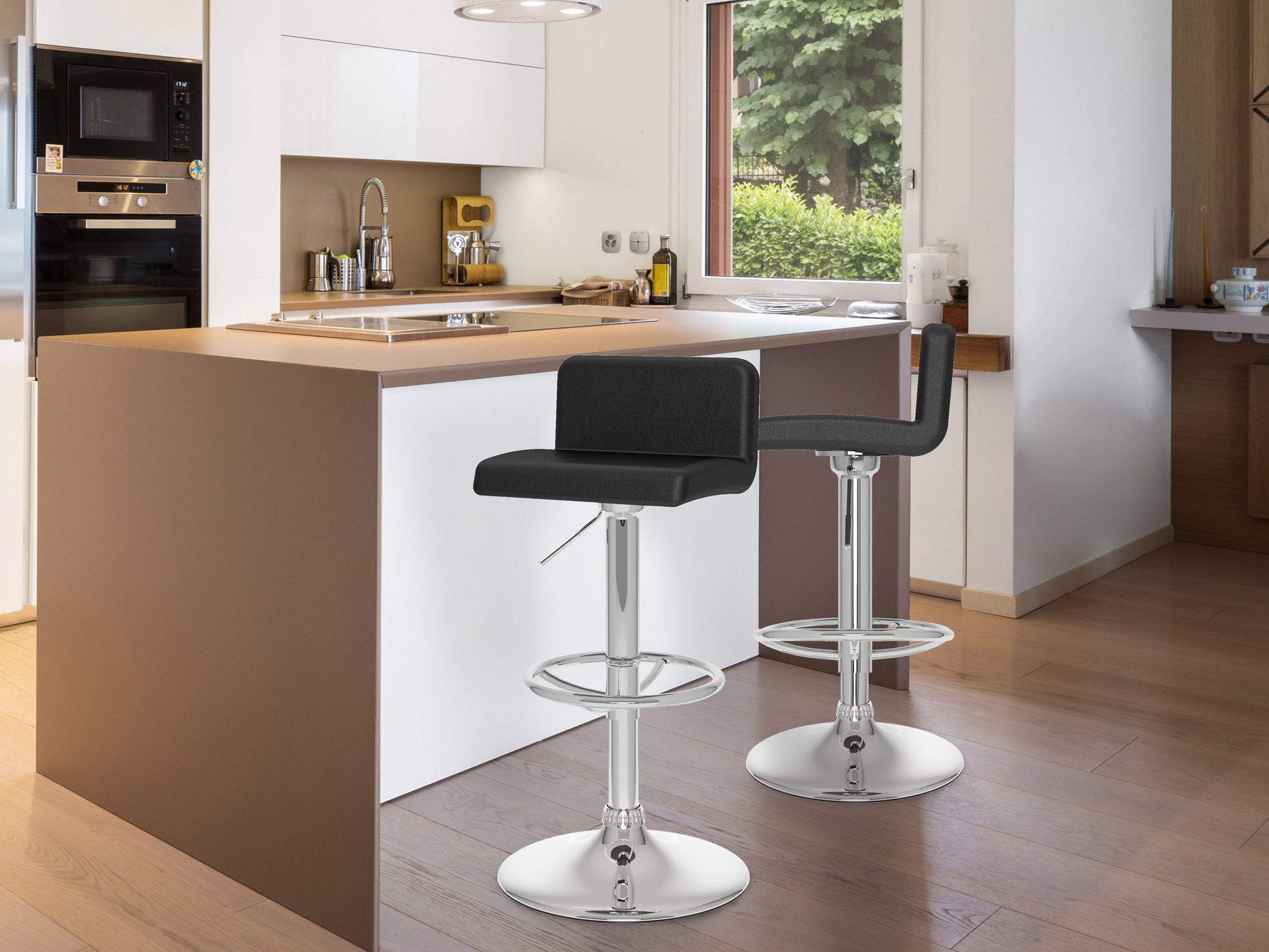 black Low Back Bar Stools Set of 2 Atlas Collection lifestyle scene by CorLiving#color_black