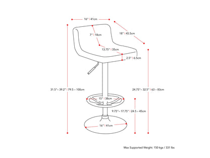 white Low Back Bar Stools Set of 2 Atlas Collection measurements diagram by CorLiving#color_white