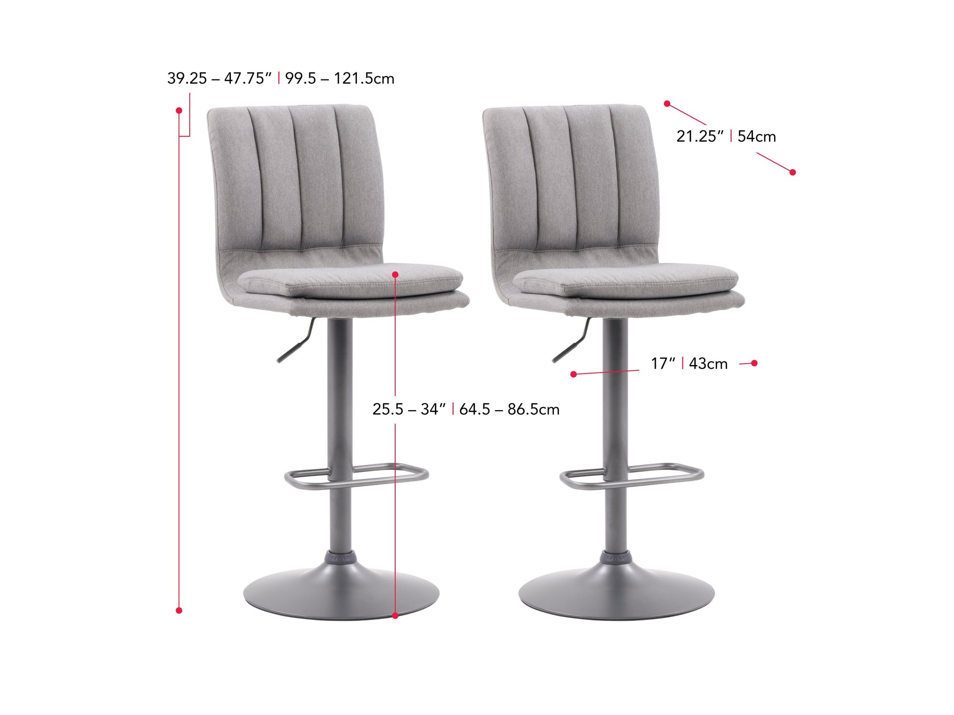 grey Swivel Bar Stools Set of 2 Preston Collection measurements diagram by CorLiving#color_grey