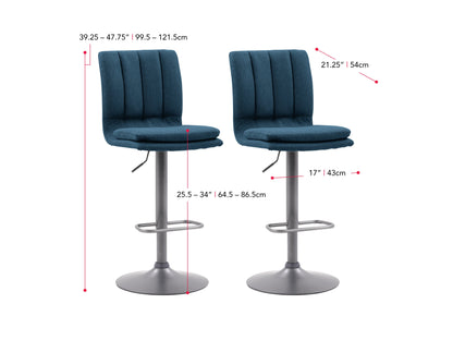 blue Swivel Bar Stools Set of 2 Preston Collection measurements diagram by CorLiving#color_blue