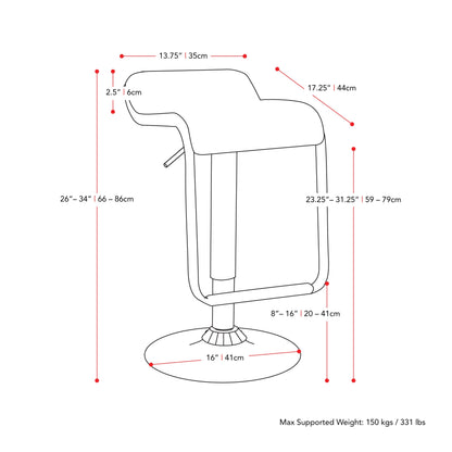 black Low Back Bar Stools Set of 2 Elias Collection measurements diagram by CorLiving#color_black