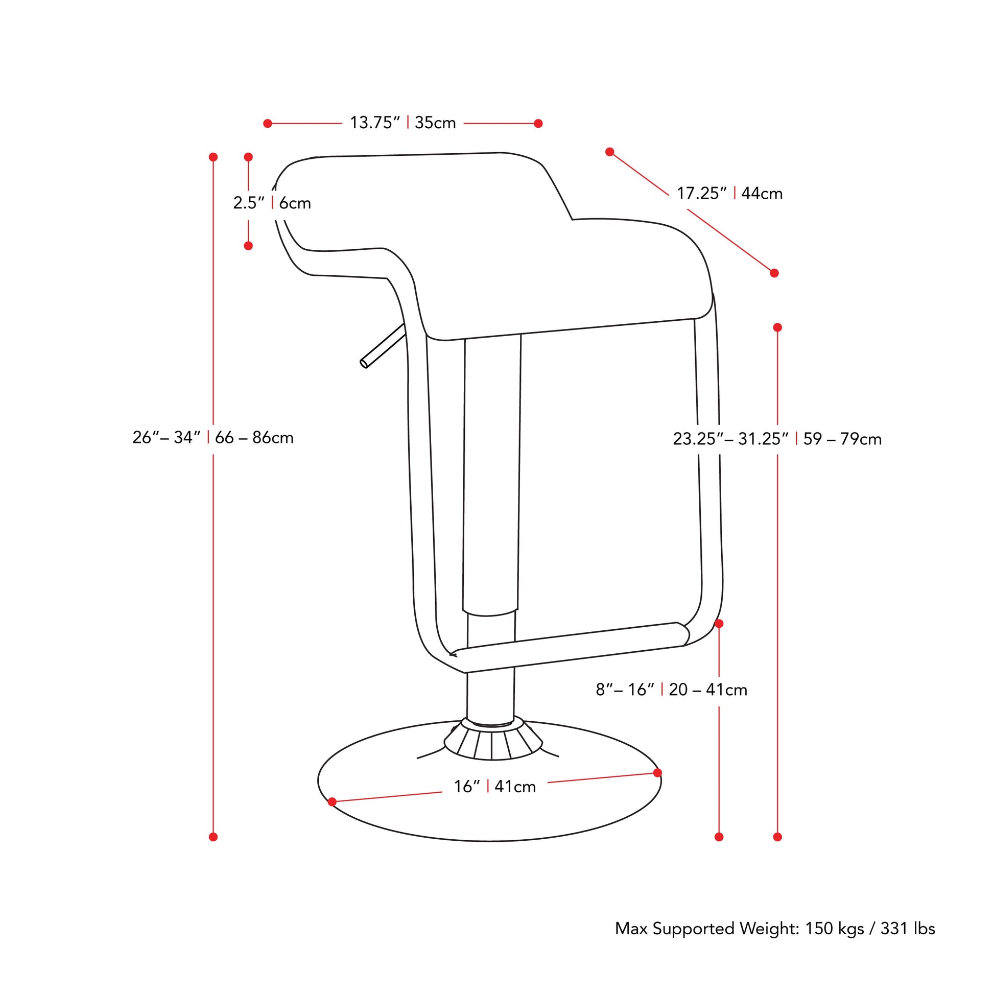 white Low Back Bar Stools Set of 2 Elias Collection measurements diagram by CorLiving#color_white