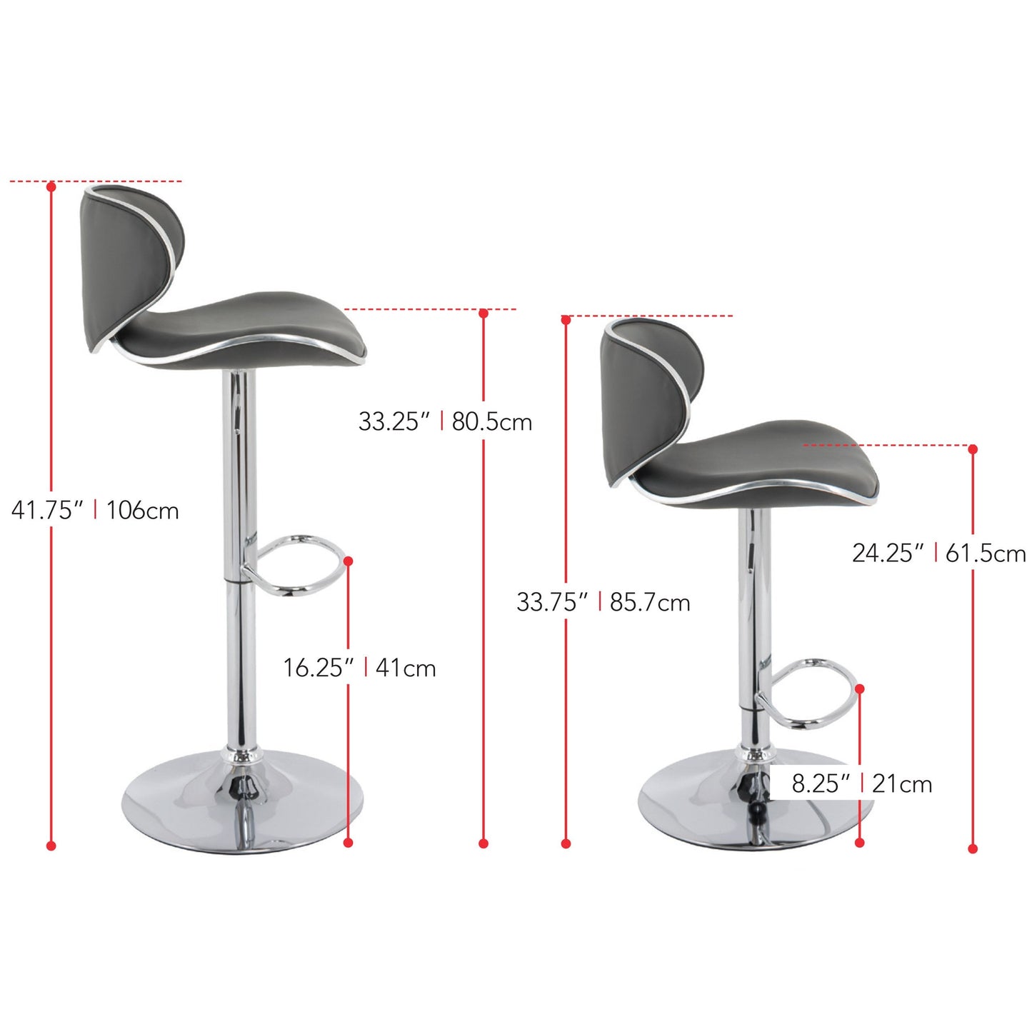 dark grey Dark Grey Bar Stools Set of 2 Marcus Collection measurements diagram by CorLiving#color_dark-grey