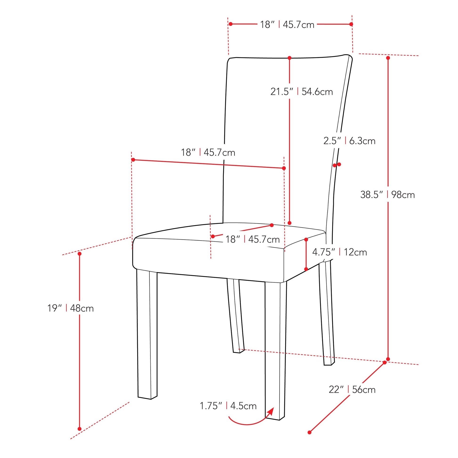 off white Dining Chairs, Set of 2 CorLiving Collection measurements diagram by CorLiving#color_off-white