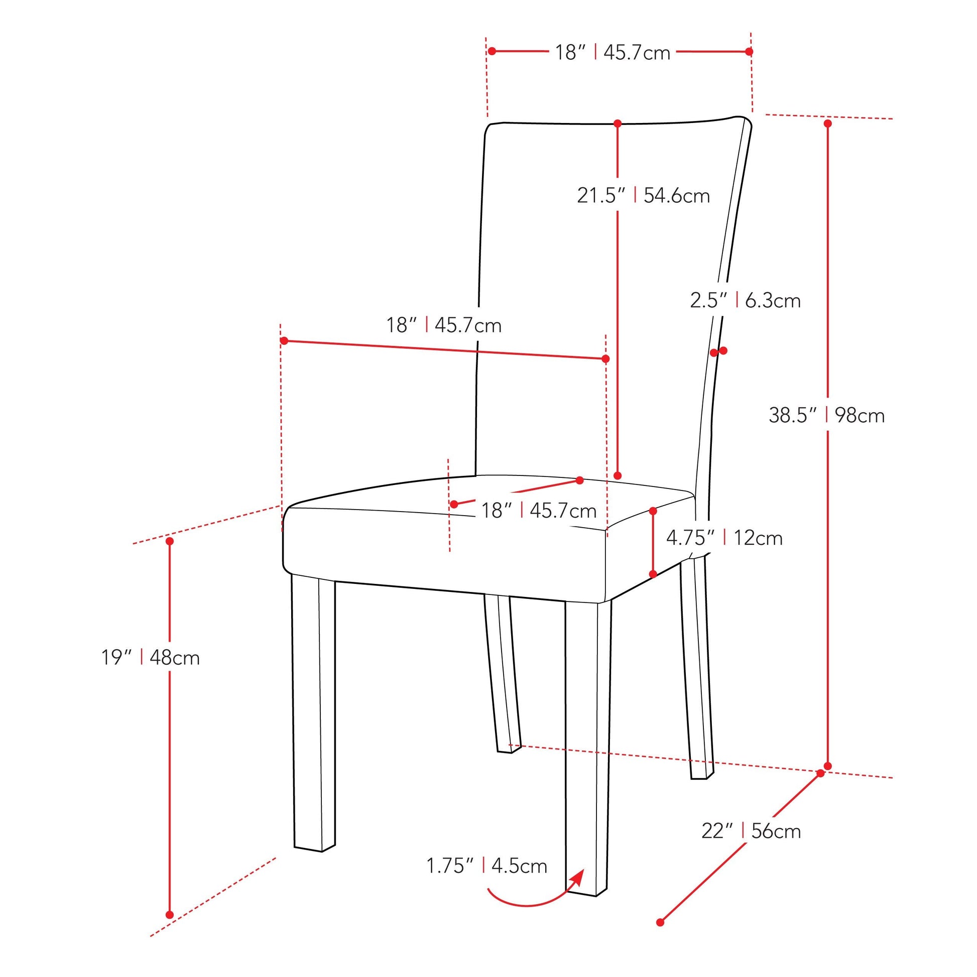 Brown Dining Chairs, Set of 2 CorLiving Collection measurements diagram by CorLiving#color_brown