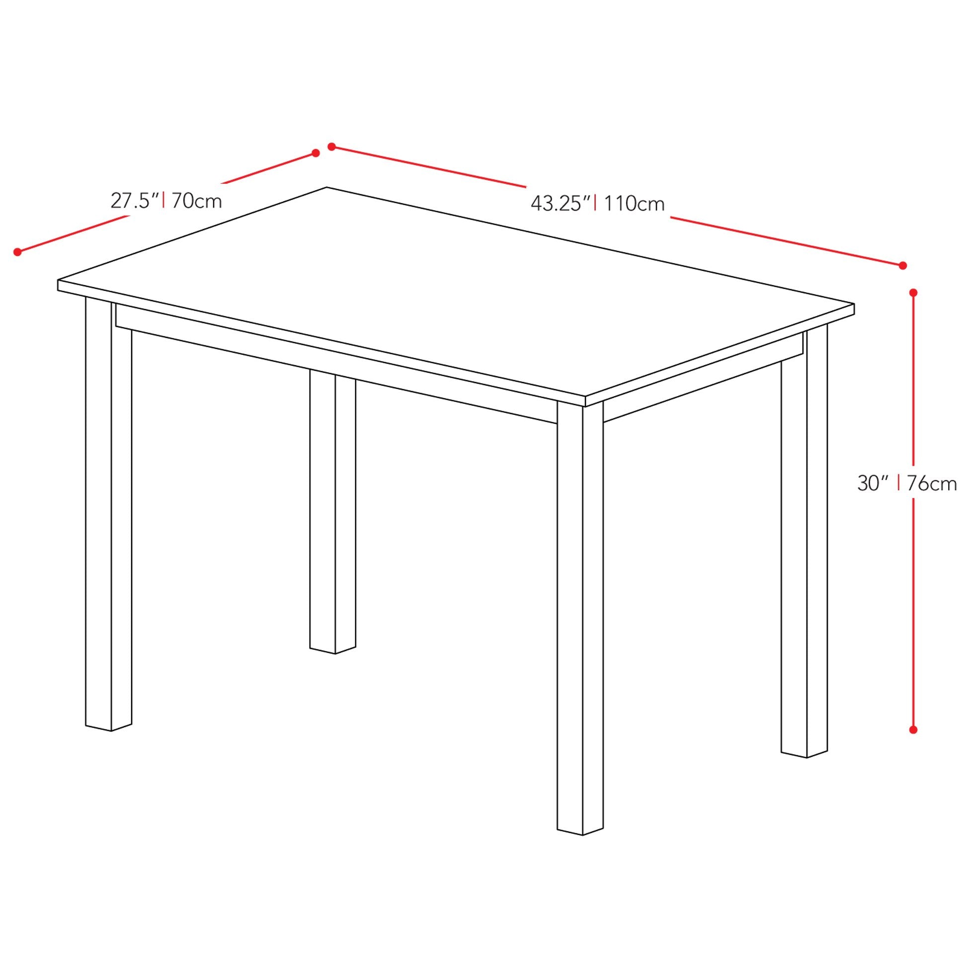 cappuccino Rectangle Dining Table, 44" Atwood Collection measurements diagram by CorLiving#color_cappuccino