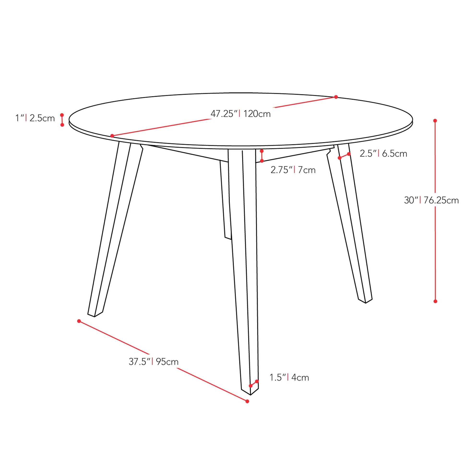 cappuccino 48 inch Round Dining Table Atwood Collection measurements diagram by CorLiving#color_cappuccino