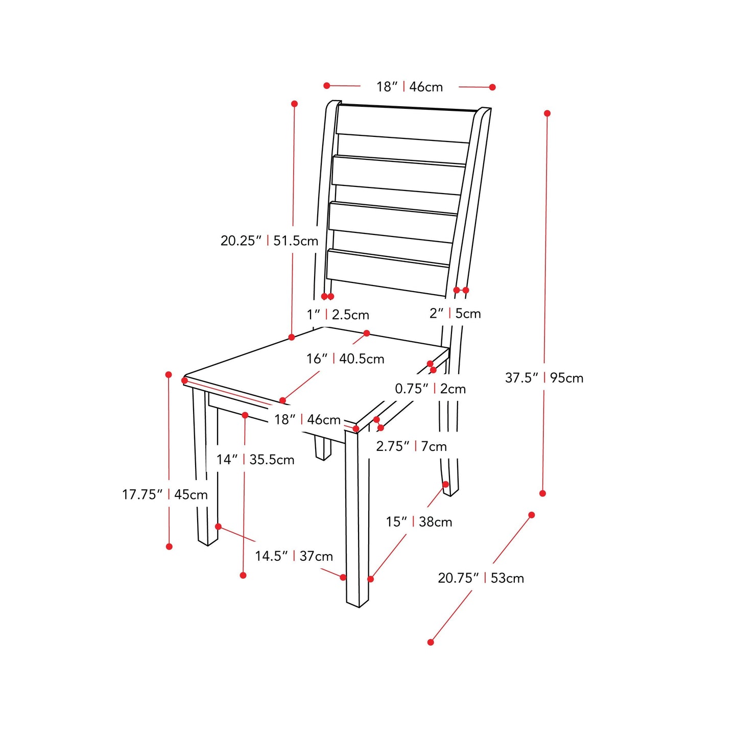 white and brown High Back Wooden Dining Chairs, Set of 2 Memphis Collection measurements diagram by CorLiving#color_white-and-brown