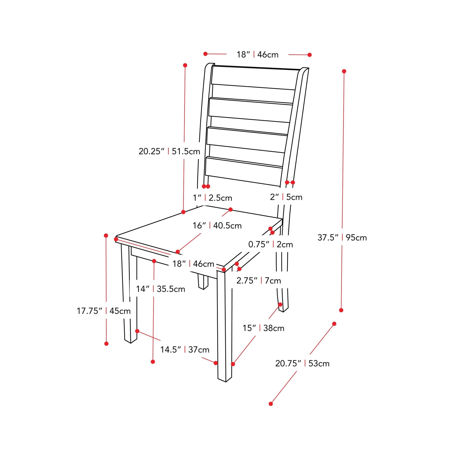 white and brown High Back Wooden Dining Chairs, Set of 2 Memphis Collection measurements diagram by CorLiving#color_white-and-brown